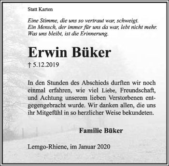 Anzeige  Erwin Büker  Lippische Landes-Zeitung