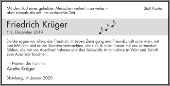 Anzeige  Friedrich Krüger  Lippische Landes-Zeitung