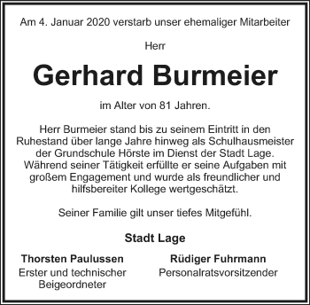 Anzeige  Gerhard Burmeier  Lippische Landes-Zeitung