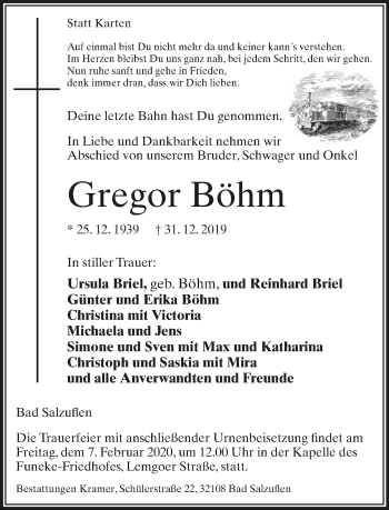 Anzeige  Gregor Böhm  Lippische Landes-Zeitung