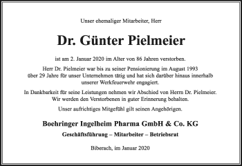 Anzeige  Günter Pielmeier  Lippische Landes-Zeitung