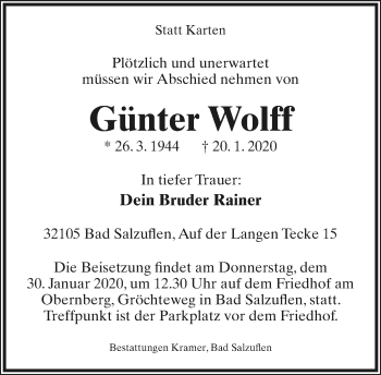 Anzeige  Günter Wolff  Lippische Landes-Zeitung