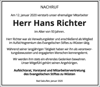 Anzeige  Hans Richter  Lippische Landes-Zeitung