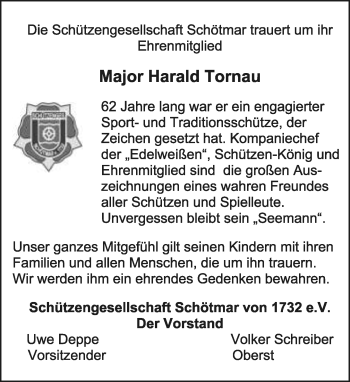 Anzeige  Harald Tornau  Lippische Landes-Zeitung