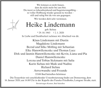 Anzeige  Heike Lindemann  Lippische Landes-Zeitung