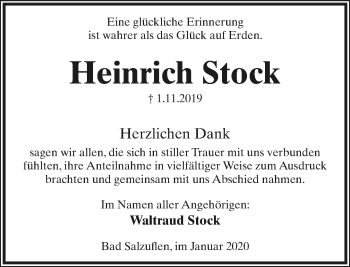 Anzeige  Heinrich Stock  Lippische Landes-Zeitung
