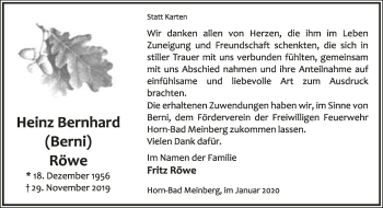 Anzeige  Heinz Bernhard Röwe  Lippische Landes-Zeitung