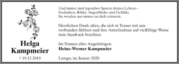 Anzeige  Helga Kampmeier  Lippische Landes-Zeitung