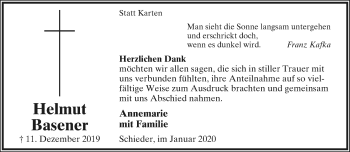 Anzeige  Helmut Basener  Lippische Landes-Zeitung