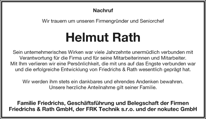  Traueranzeige für Helmut Rath vom 29.01.2020 aus Lippische Landes-Zeitung