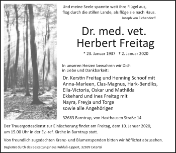 Anzeige  Herbert Freitag  Lippische Landes-Zeitung