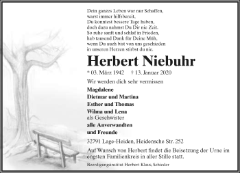 Anzeige  Herbert Niebuhr  Lippische Landes-Zeitung