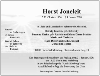 Anzeige  Horst Joneleit  Lippische Landes-Zeitung