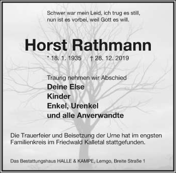 Anzeige  Horst Rathmann  Lippische Landes-Zeitung