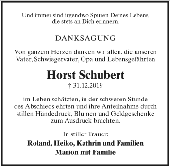 Anzeige  Horst Schubert  Lippische Landes-Zeitung