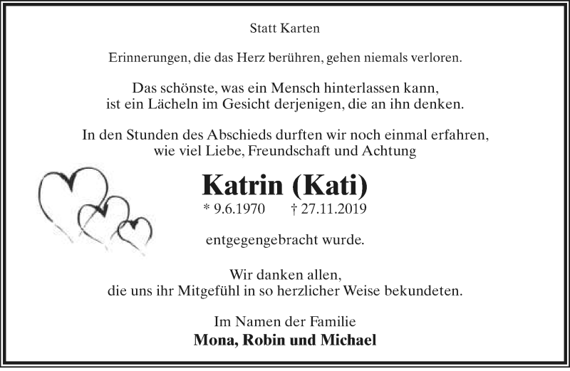  Traueranzeige für Katrin Winter vom 18.01.2020 aus Lippische Landes-Zeitung