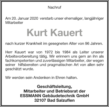 Anzeige  Kurt Kauert  Lippische Landes-Zeitung