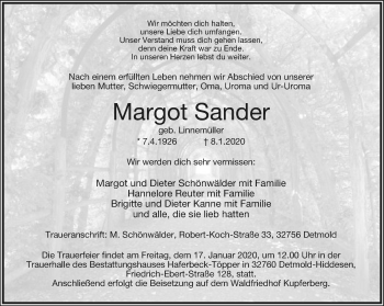 Anzeige  Margot Sander  Lippische Landes-Zeitung