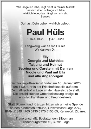 Anzeige  Paul Hüls  Lippische Landes-Zeitung