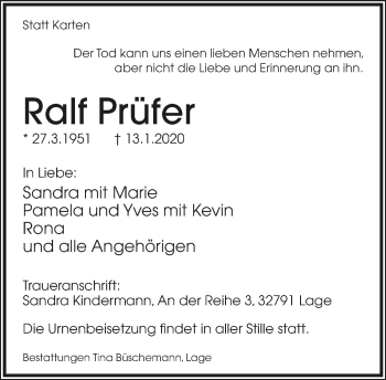 Anzeige  Ralf Prüfer  Lippische Landes-Zeitung