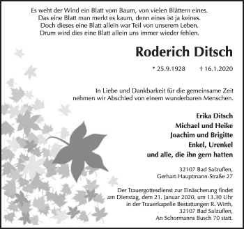 Anzeige  Roderich Ditsch  Lippische Landes-Zeitung