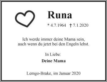 Anzeige  Runa Burdich  Lippische Landes-Zeitung