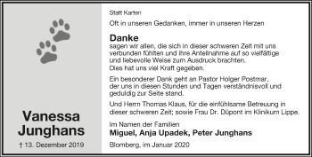 Anzeige  Vanessa Junghans  Lippische Landes-Zeitung