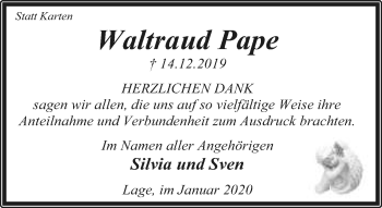 Anzeige  Waltraud Pape  Lippische Landes-Zeitung