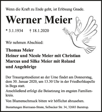 Anzeige  Werner Meier  Lippische Landes-Zeitung