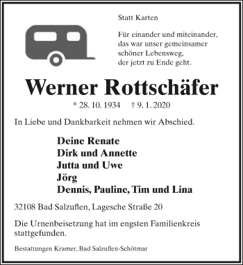 Anzeige  Werner Rottschäfer  Lippische Landes-Zeitung