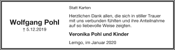 Anzeige  Wolfgang Pohl  Lippische Landes-Zeitung
