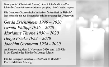 Anzeige  Abschied in  Würde  Lippische Landes-Zeitung