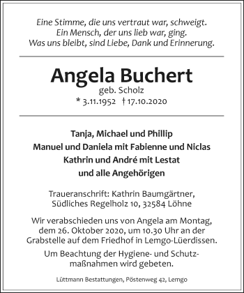 Anzeige  Angela Buchert  Lippische Landes-Zeitung