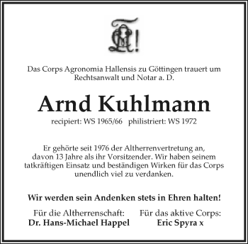 Anzeige  Arnd Kuhlmann  Lippische Landes-Zeitung