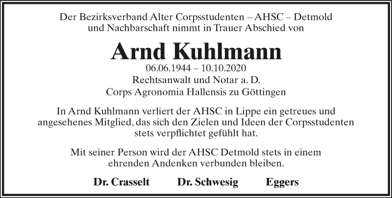  Traueranzeige für Arnd Kuhlmann vom 17.10.2020 aus Lippische Landes-Zeitung