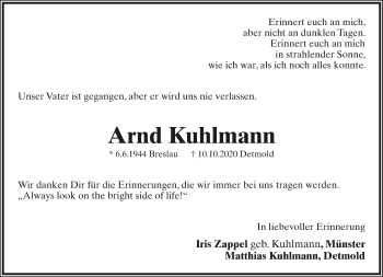 Anzeige  Arnd Kuhlmann  Lippische Landes-Zeitung