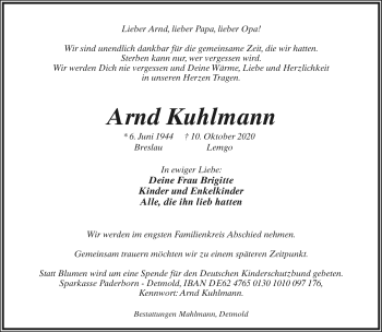 Anzeige  Arnd Kuhlmann  Lippische Landes-Zeitung