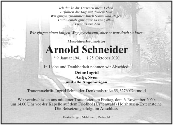Anzeige  Arnold Schneider  Lippische Landes-Zeitung