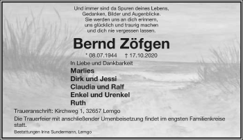 Anzeige  Bernd Zöfgen  Lippische Landes-Zeitung