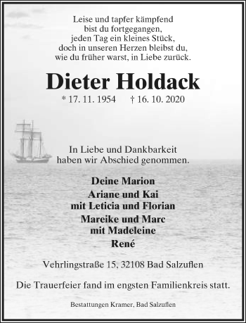 Anzeige  Dieter Holdack  Lippische Landes-Zeitung