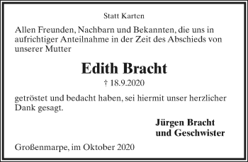 Anzeige  Edith Bracht  Lippische Landes-Zeitung