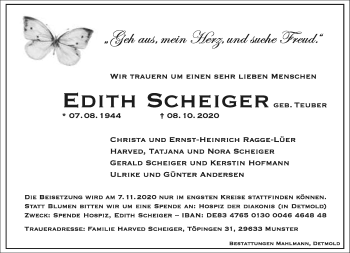 Anzeige  Edith Scheiger  Lippische Landes-Zeitung