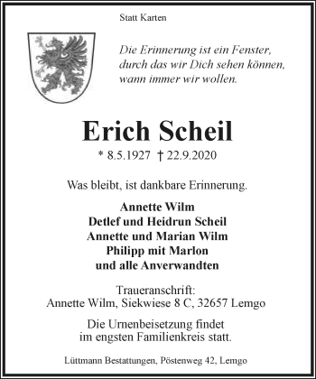 Anzeige  Erich Scheil  Lippische Landes-Zeitung