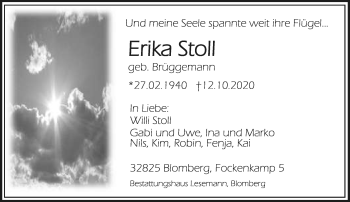 Anzeige  Erika Stoll  Lippische Landes-Zeitung