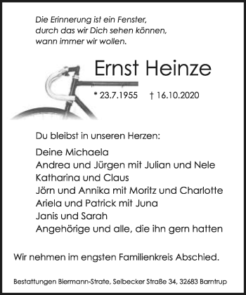 Anzeige  Ernst Heinze  Lippische Landes-Zeitung