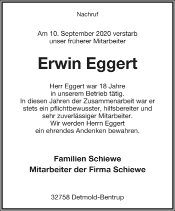 Anzeige  Erwin Eggert  Lippische Landes-Zeitung