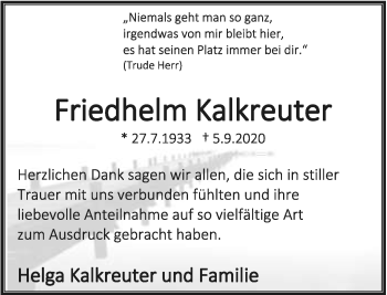 Anzeige  Friedhelm Kalkreuter  Lippische Landes-Zeitung