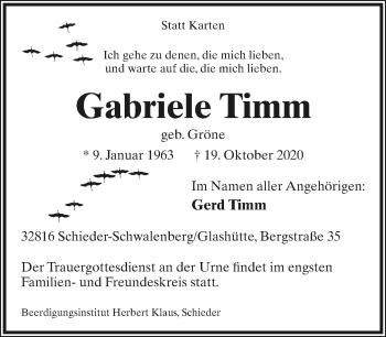 Anzeige  Gabriele Timm  Lippische Landes-Zeitung