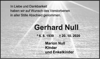 Anzeige  Gerhard Null  Lippische Landes-Zeitung