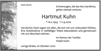 Anzeige  Hartmut Kuhn  Lippische Landes-Zeitung